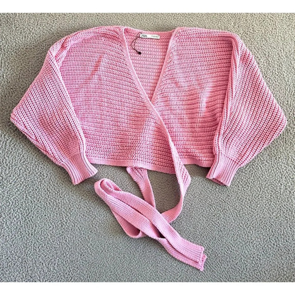 Zara Woman Pink Wrap Cardigan Sweater Chunky Ballet Blogger Fave - Picture 3 of 16